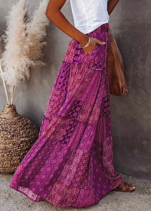 Bohemian Ruffled Purple A Print Patchwork Skirt Line