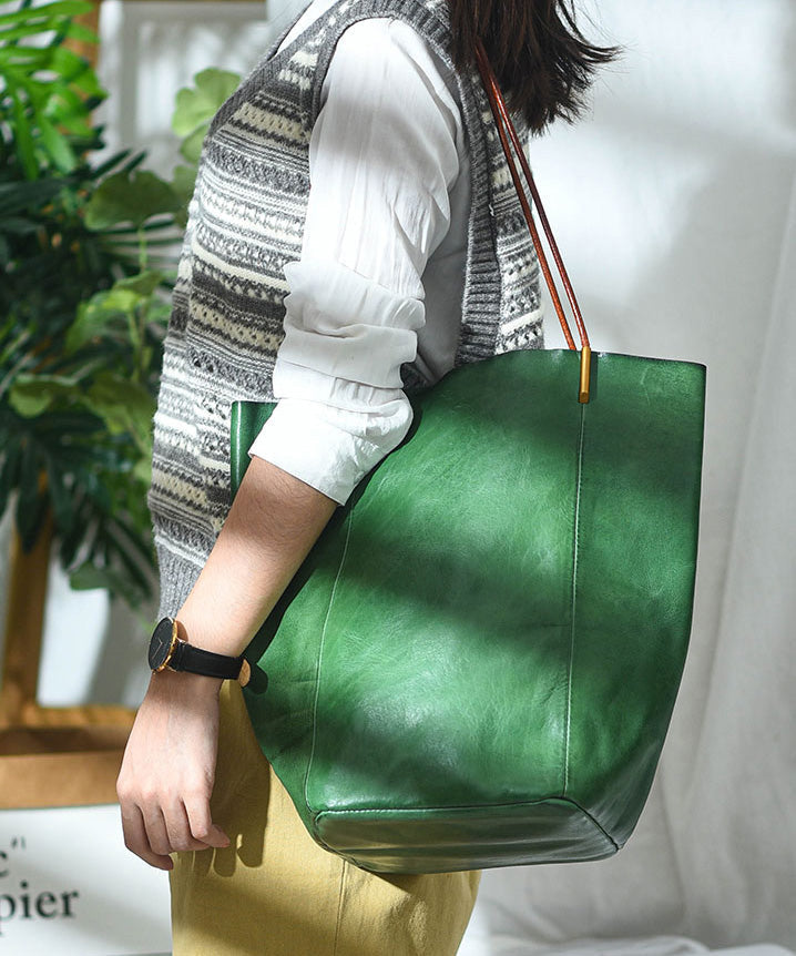 Bucket Bag Capacity Large Boho Green Leather