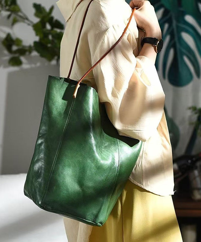 Bucket Bag Capacity Large Boho Green Leather