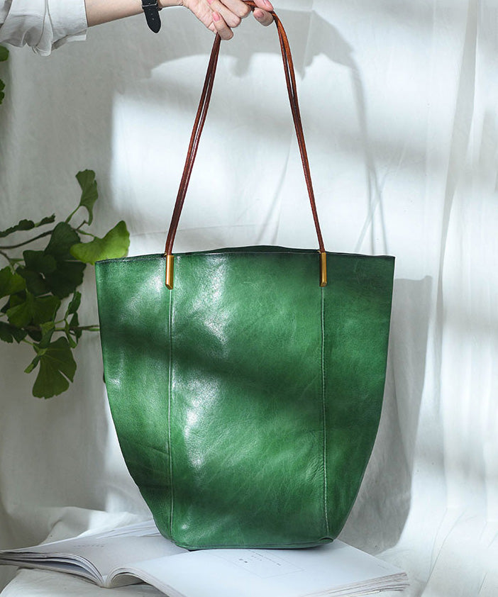 Bucket Bag Capacity Large Boho Green Leather
