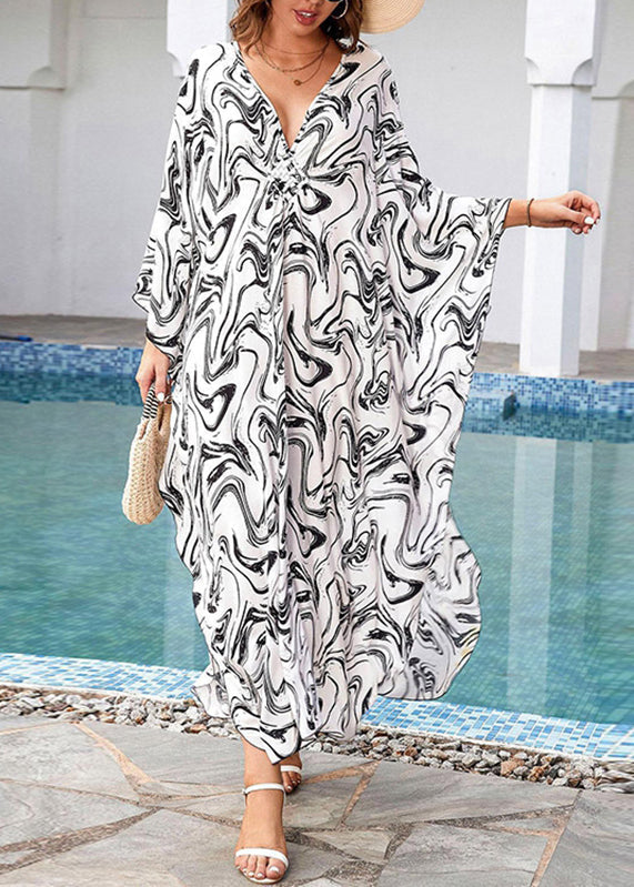 Open Boho Print Fall Grey Maxi V Neck Dresses Side