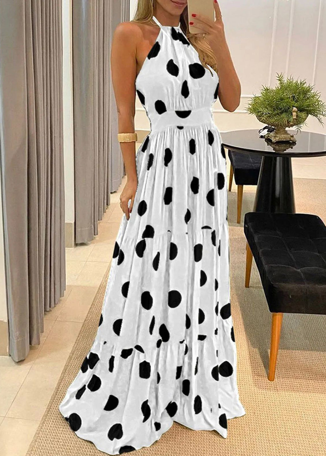 Dress Printed Rainbow Sleeveless Long Slim Boho Waistband