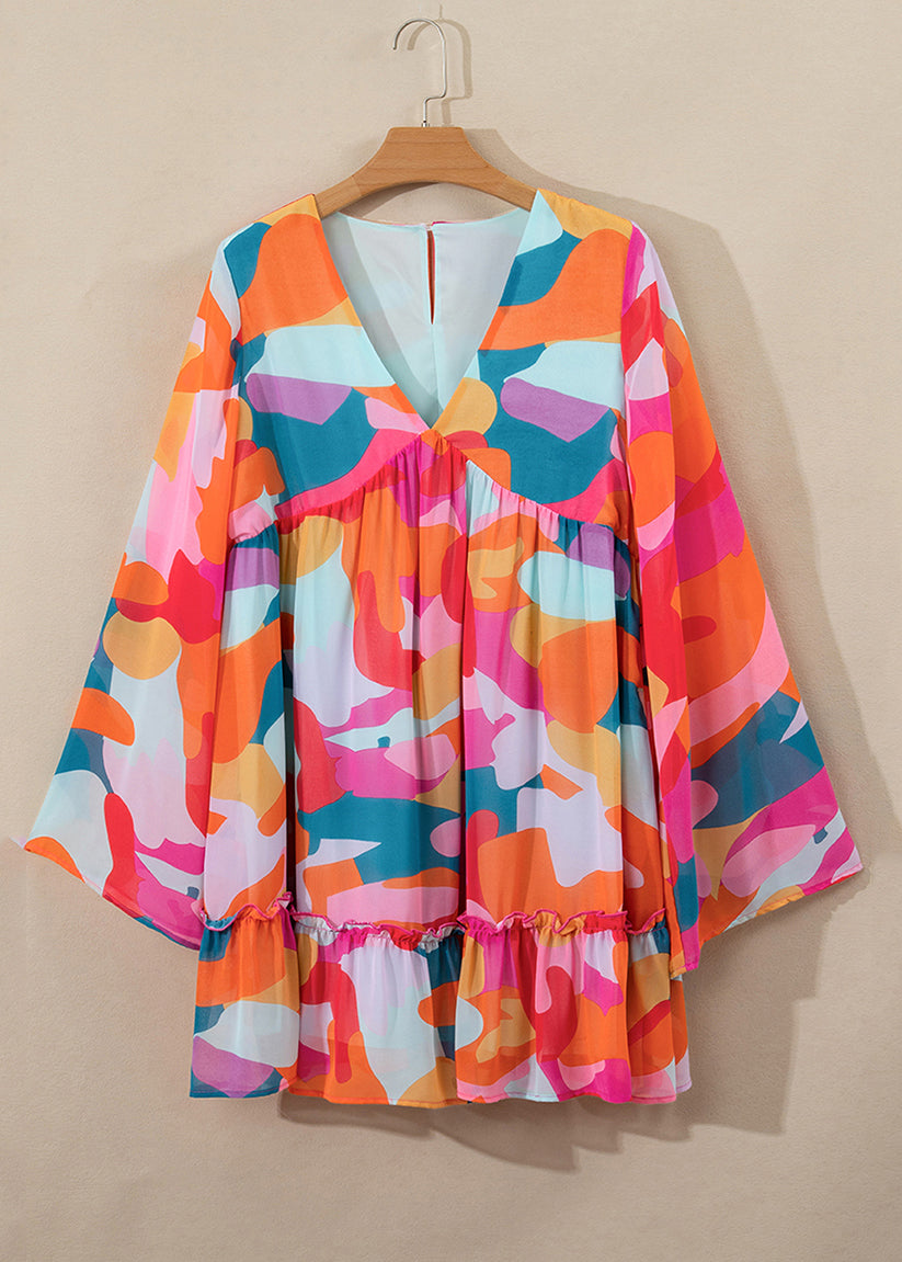 Wrinkled Mid Dresses Print Boho Fall Chiffon Red