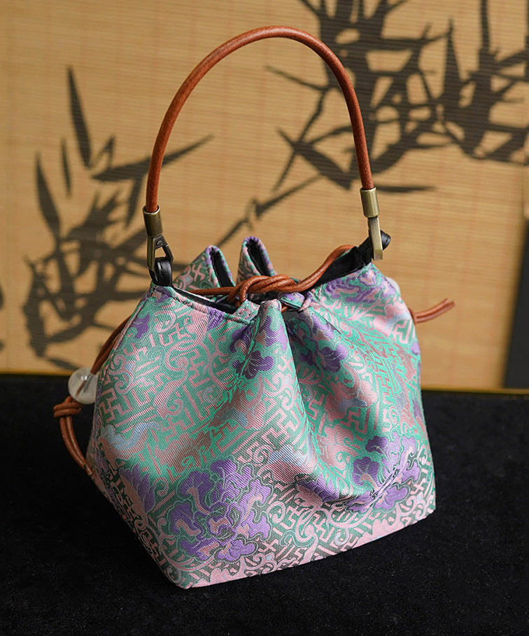 Silk Versatile Bucket Drawstring Print Bag Boho