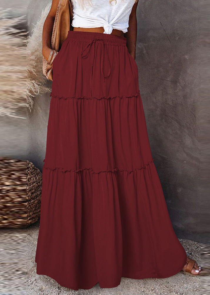 Waist Summer Skirts Boho Patchwork Maxi White Elastic Ruffled