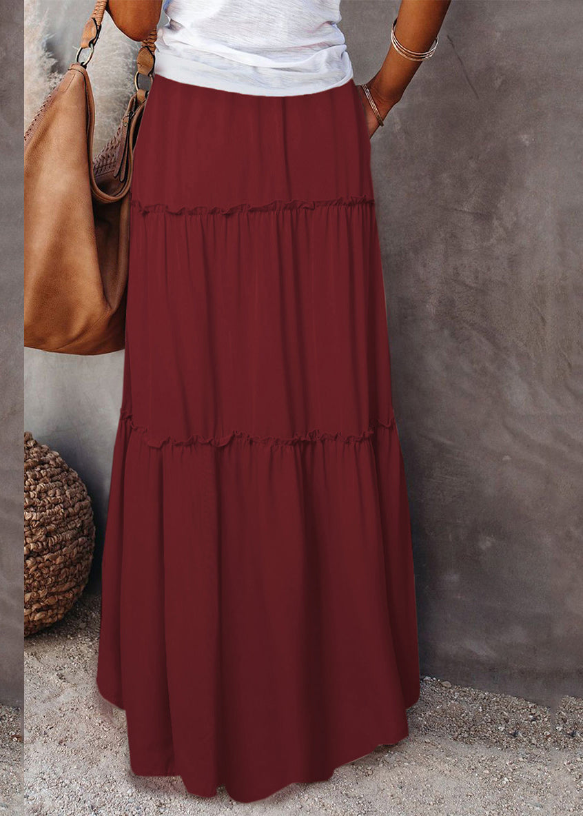 Waist Summer Skirts Boho Patchwork Maxi White Elastic Ruffled