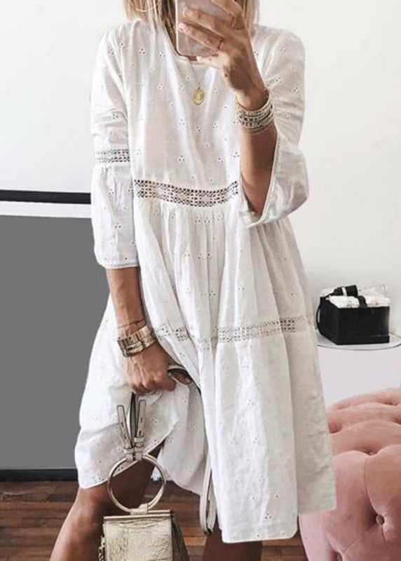 Long Yellow O-Neck Sleeve Boho Hollow Out Bracelet Dresses