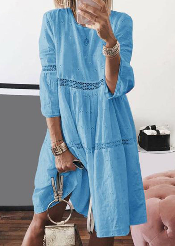 Long Yellow O-Neck Sleeve Boho Hollow Out Bracelet Dresses