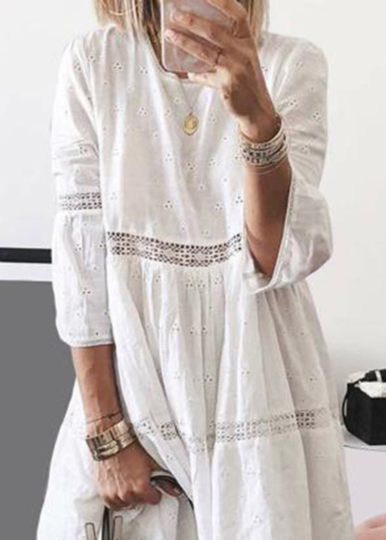 Long Yellow O-Neck Sleeve Boho Hollow Out Bracelet Dresses
