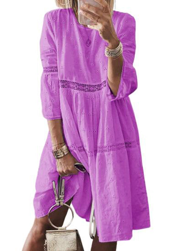 Long Yellow O-Neck Sleeve Boho Hollow Out Bracelet Dresses