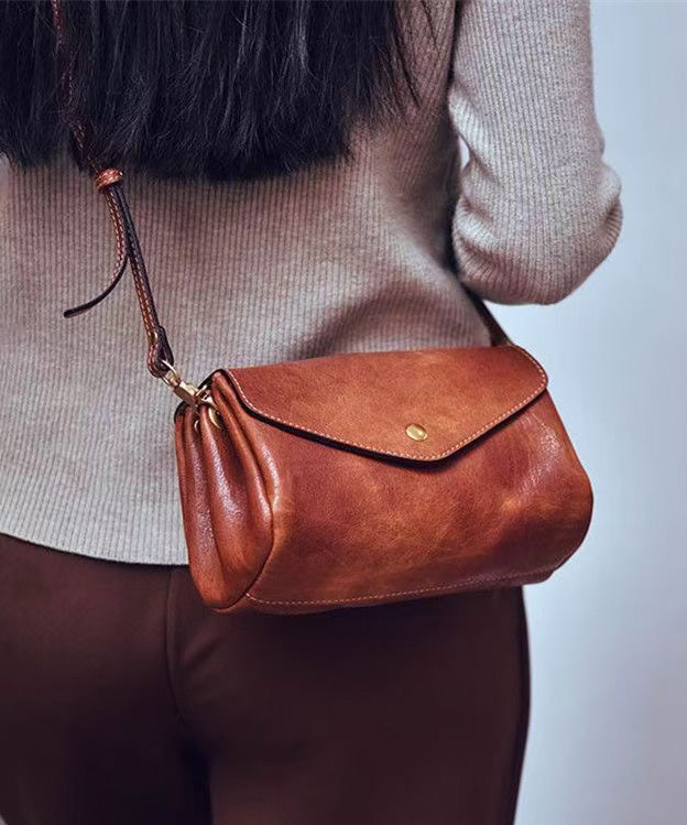 Khaki Cross-body Durable Botique Leather Bag Solid