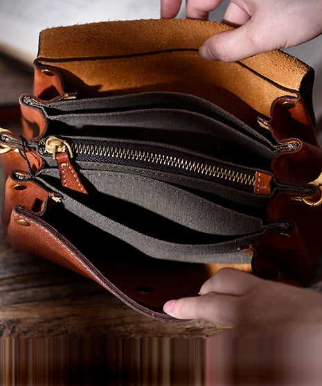 Khaki Cross-body Durable Botique Leather Bag Solid