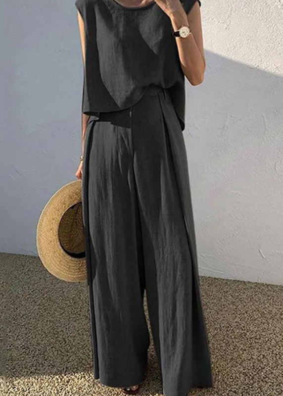 Pieces Wide Khaki T Two Set O-Neck And Shirt Leg Boutique Pants