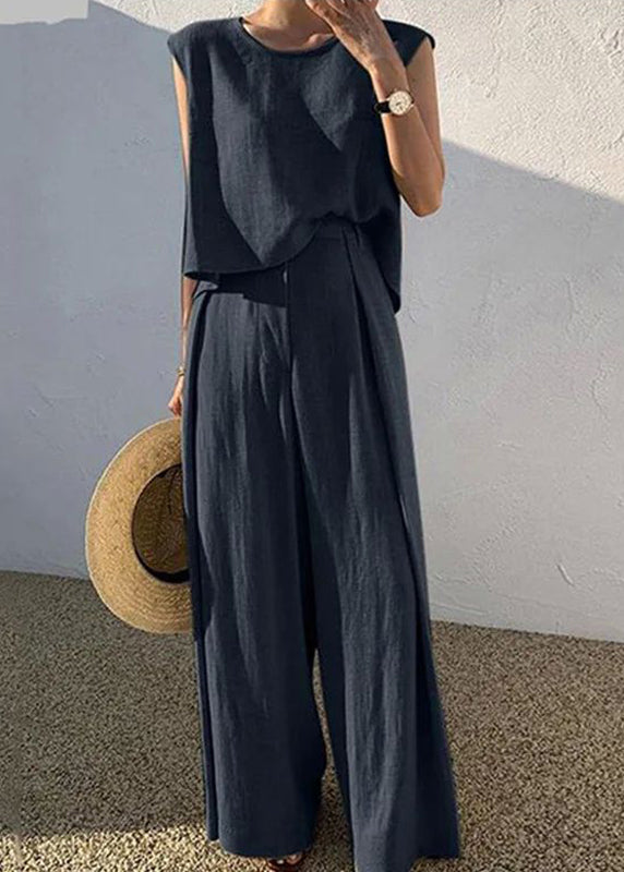 Pieces Wide Khaki T Two Set O-Neck And Shirt Leg Boutique Pants