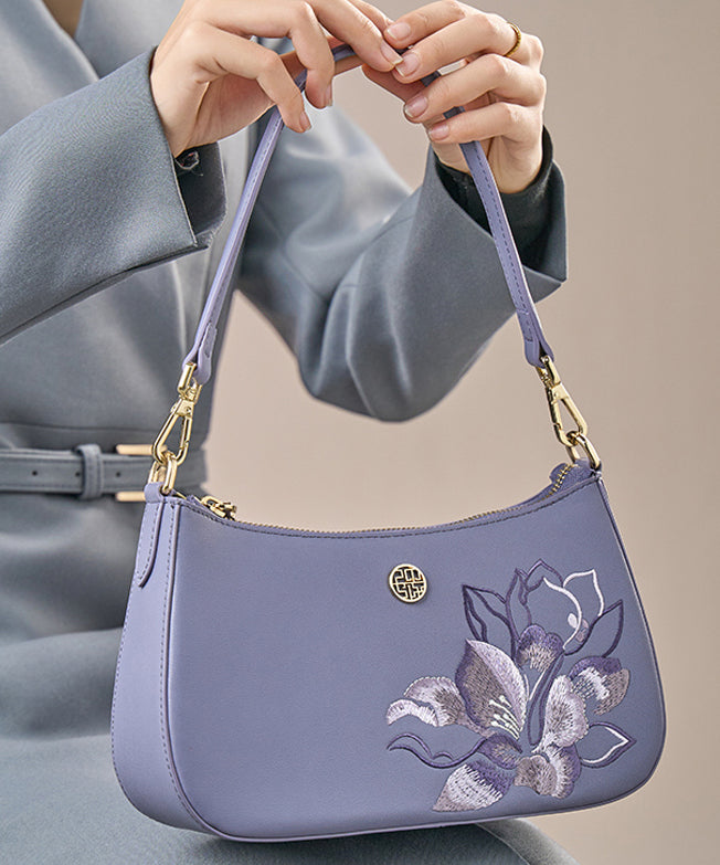 Purple Embroideried Calf Leather Bag Boutique CrossBody