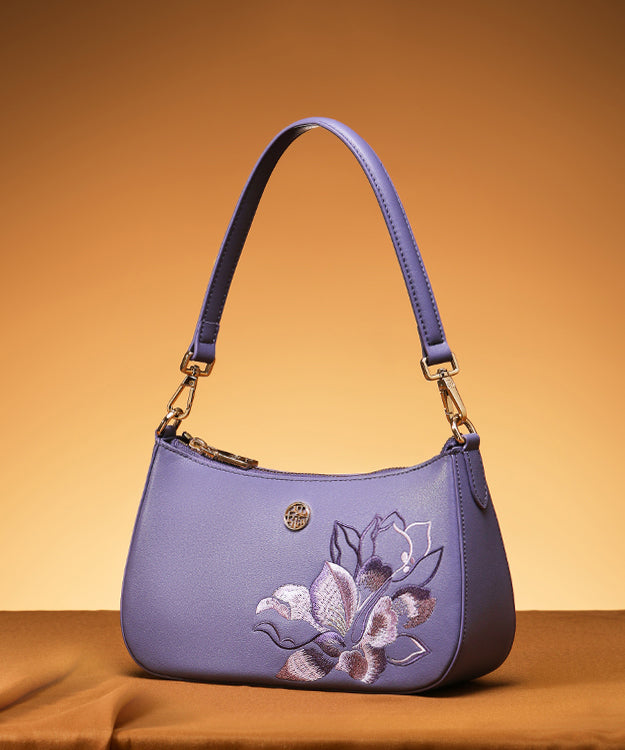 Purple Embroideried Calf Leather Bag Boutique CrossBody