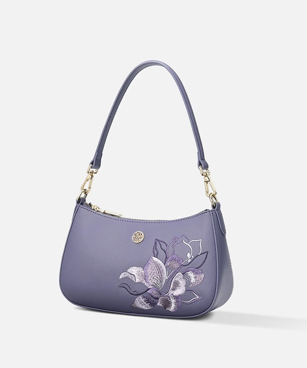 Purple Embroideried Calf Leather Bag Boutique CrossBody