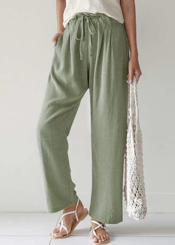 Up Casual Summer Lace Cotton Pants Blue Pockets