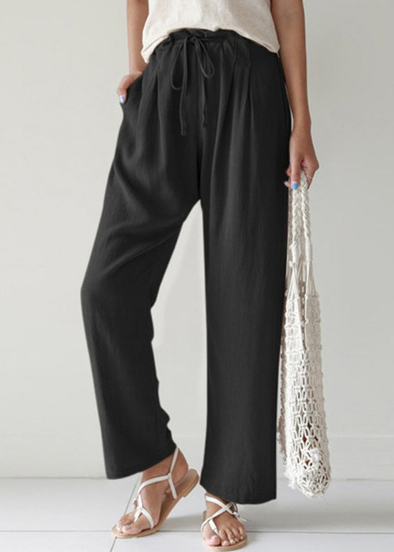 Up Casual Summer Lace Cotton Pants Blue Pockets