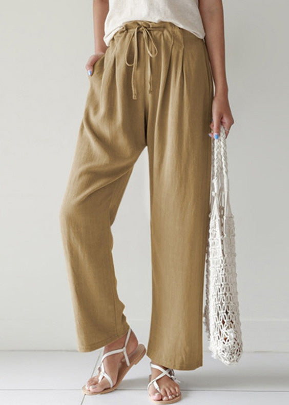 Up Casual Summer Lace Cotton Pants Blue Pockets