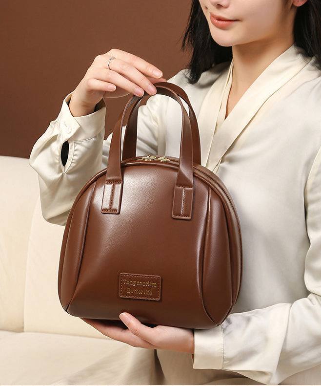 Brown Solid Handbag Tote Faux Leather Casual Durable