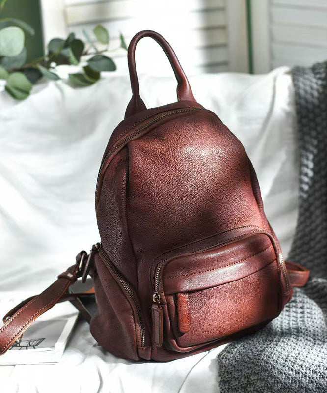 Large Capacity Orange Handbag Casual Tote Backpack Leather