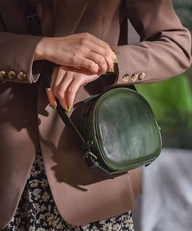 Round Bag Solid Durable Leather CrossBody Casual