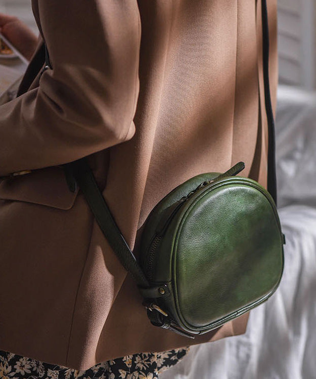 Round Bag Solid Durable Leather CrossBody Casual