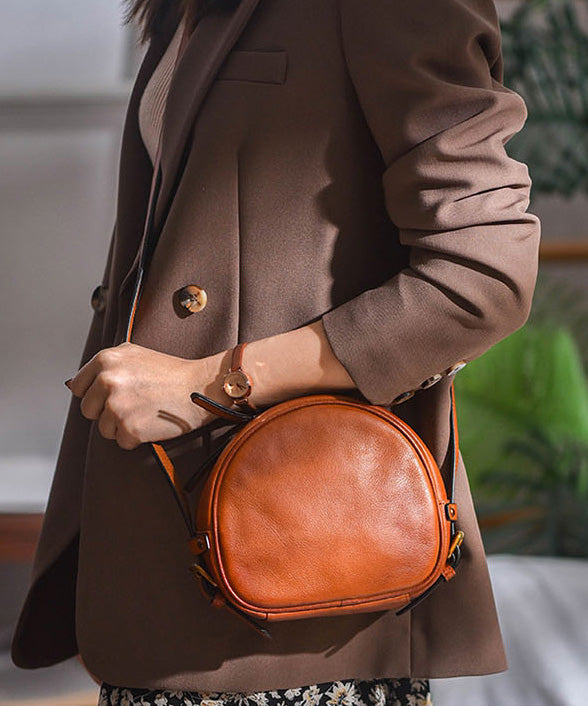 Round Bag Solid Durable Leather CrossBody Casual
