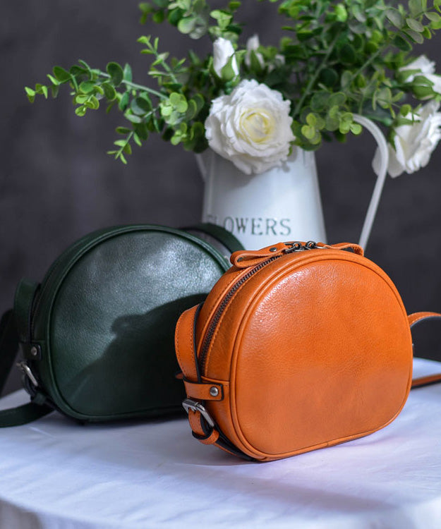 Round Bag Solid Durable Leather CrossBody Casual