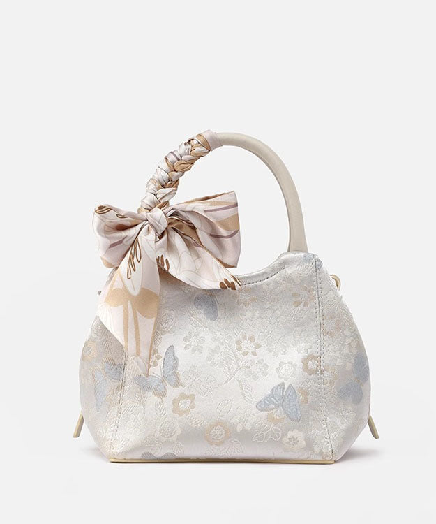 Tote Bow Bag Jacquard Chic Cotton Beige