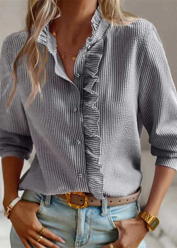 Collar Chic Black Ruffled Shirts Lantern Stand Sleeve