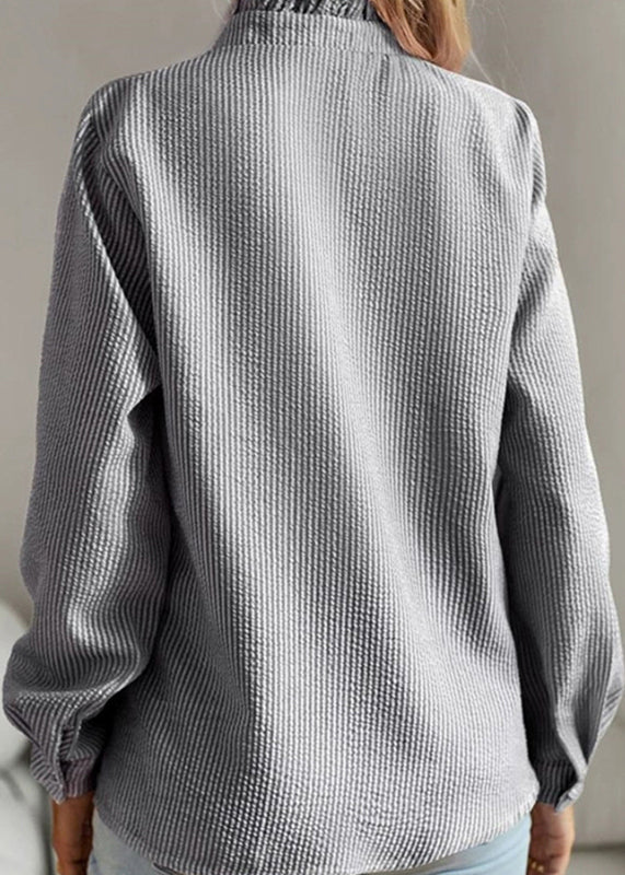 Collar Chic Black Ruffled Shirts Lantern Stand Sleeve