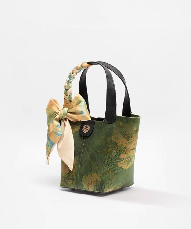 Green Versatile Chinese Silk Style Handbag Tote Print