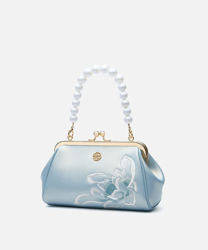 Chinese Crossbody Pearl White Handbag Embroidered Cowhide