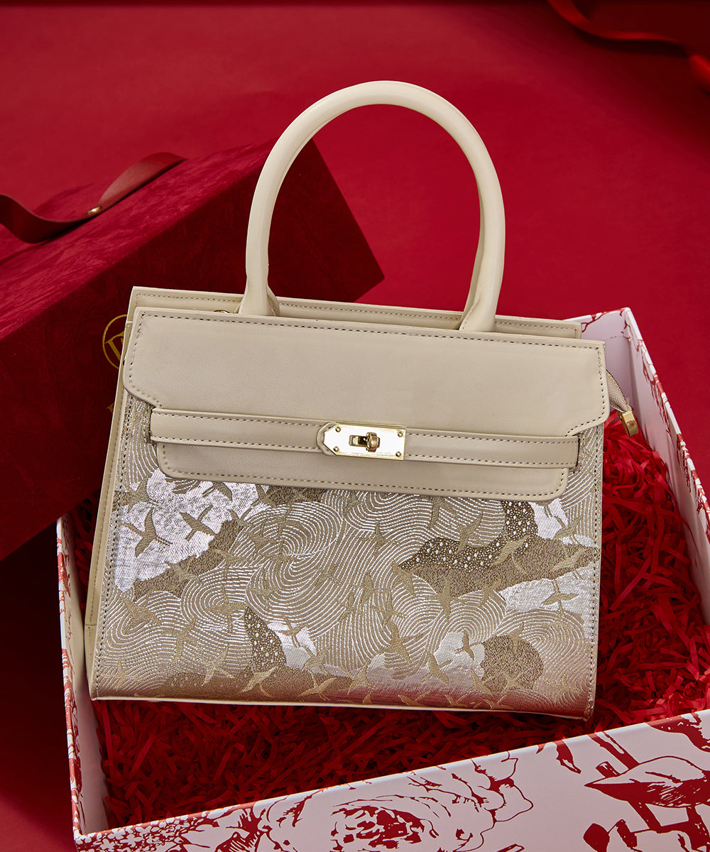 Faux Classy Beige Embroidered Micro Bag Leather