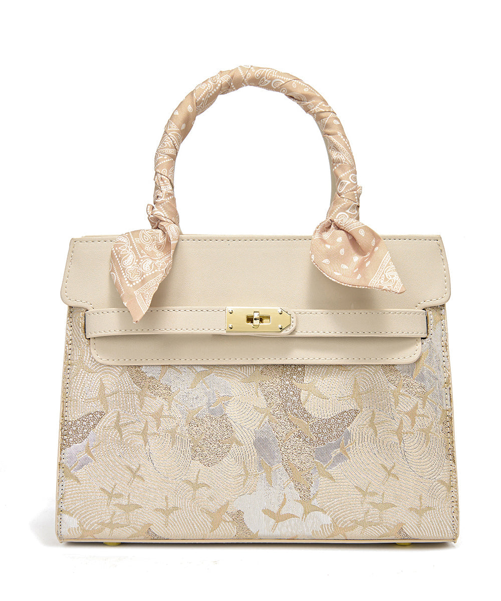 Faux Classy Beige Embroidered Micro Bag Leather