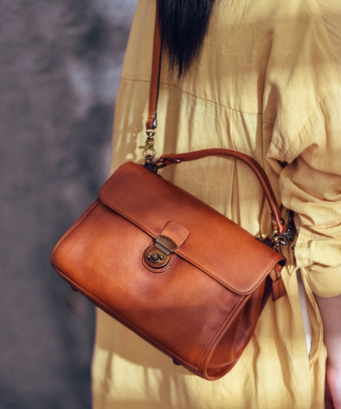 Solid Durable Messenger Versatile Classy Bag Orange Leather