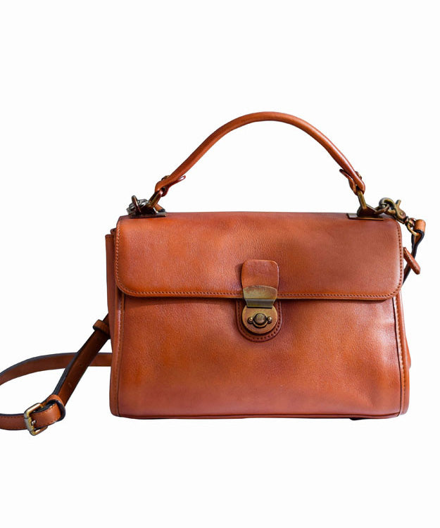 Solid Durable Messenger Versatile Classy Bag Orange Leather