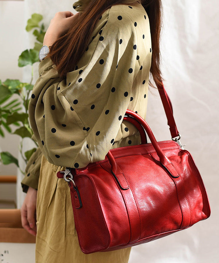 Red Handbag Tote Capacity Large Classy Leather