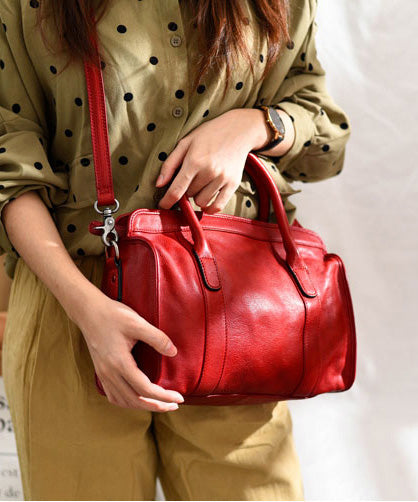 Red Handbag Tote Capacity Large Classy Leather