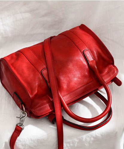 Red Handbag Tote Capacity Large Classy Leather