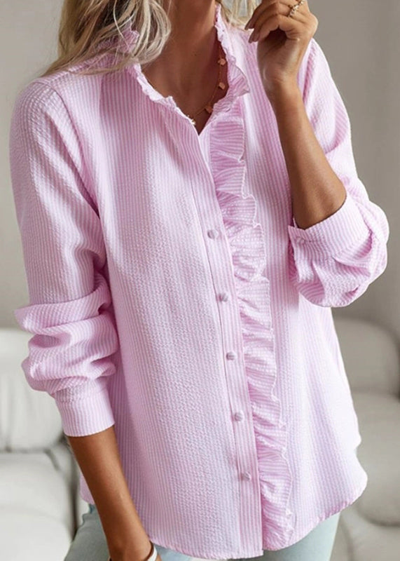 Pink Collar Button Fall Stand Cute Shirt