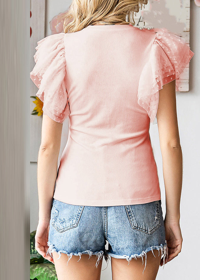 Pink Cute Knit Patchwork Shirts T Summer Tulle