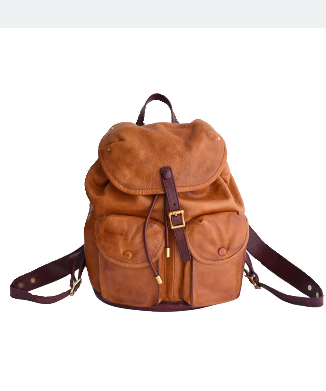 Yellow Pockets Large Capacity Backpack Leather DIY Bag