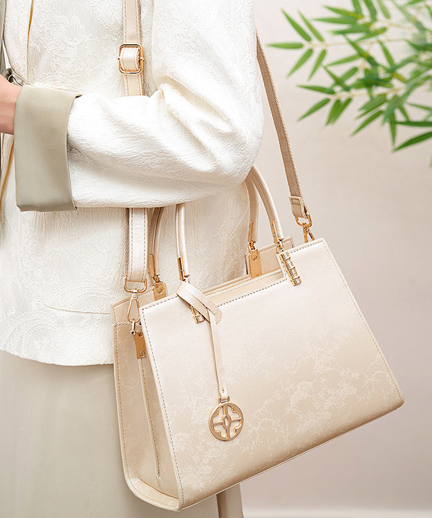 Tote Beige Elegant Jacquard Bag Versatile