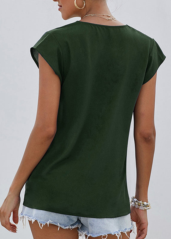 V Neck Shirts Green Summer Patchwork Elegant