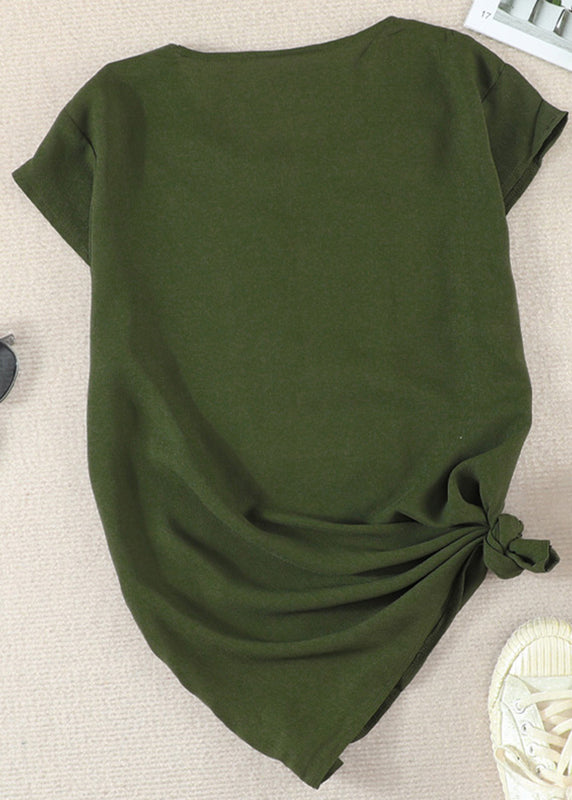 V Neck Shirts Green Summer Patchwork Elegant