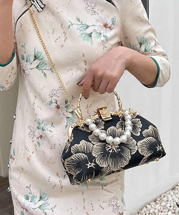 Zircon Satin Tote Pearl Elegant Khaki Handbag