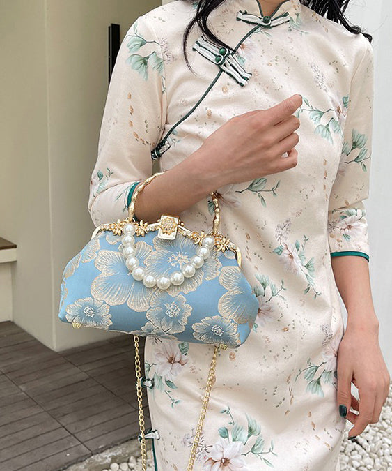 Zircon Satin Tote Pearl Elegant Khaki Handbag